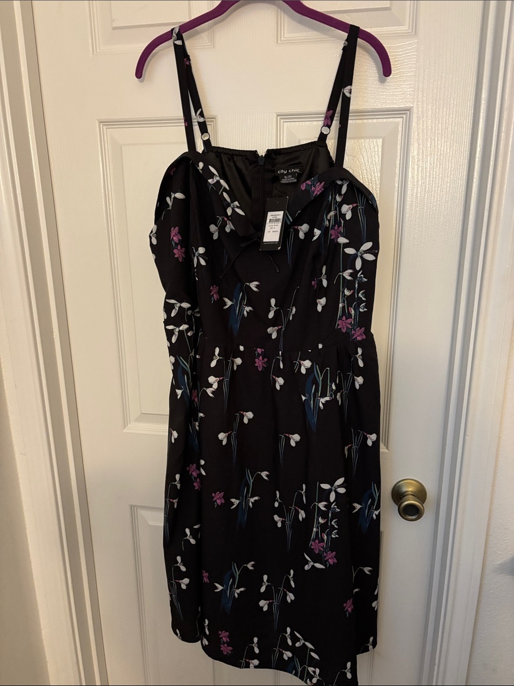 City Chic Black Midi Dress with Black Floral Print